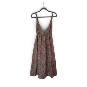 Anna Nata Brown Tan Floral Tencel Midi Dress Deep V Tie Back Boho Sundress Small